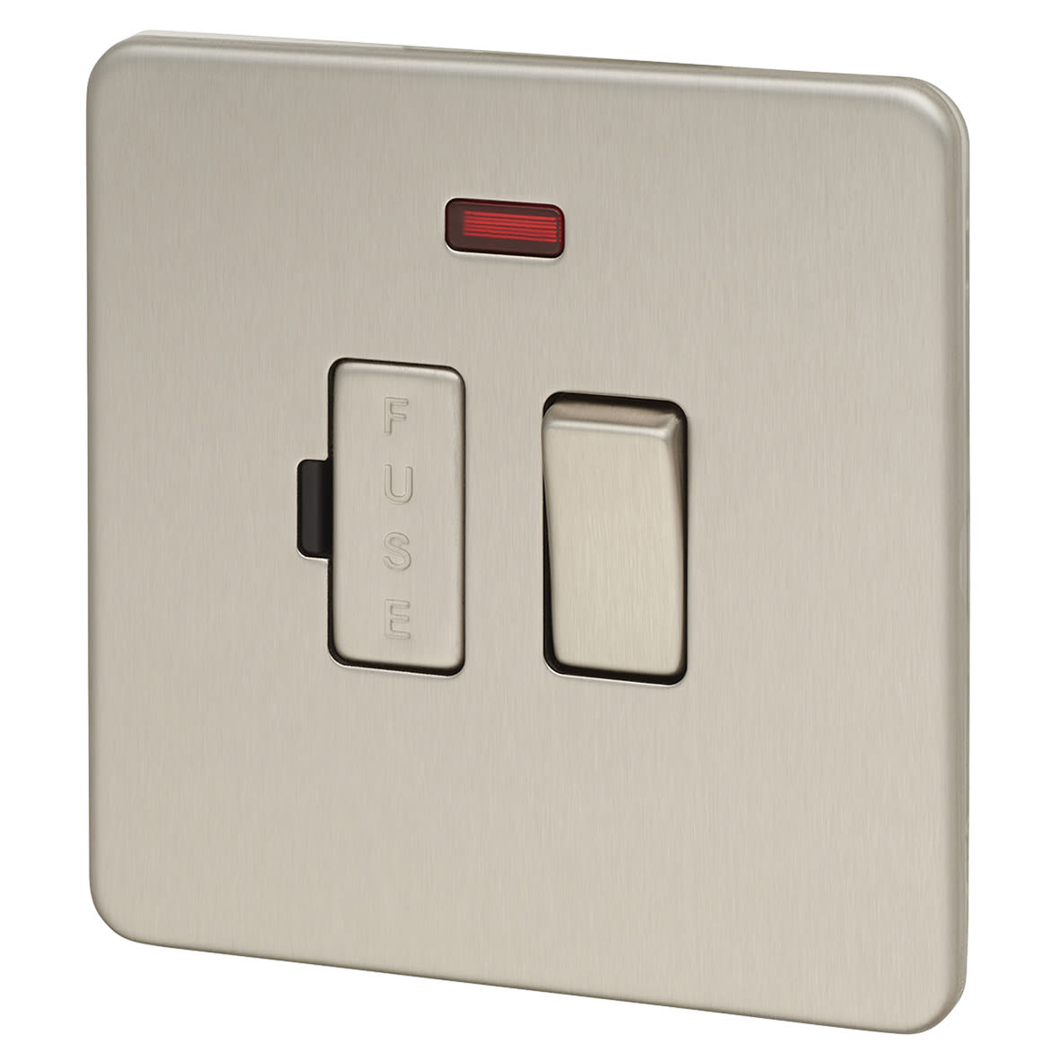 13A 1 Gang Screwless Flat Plate Switched Fused Spur with Neon - Brushed Chrome
