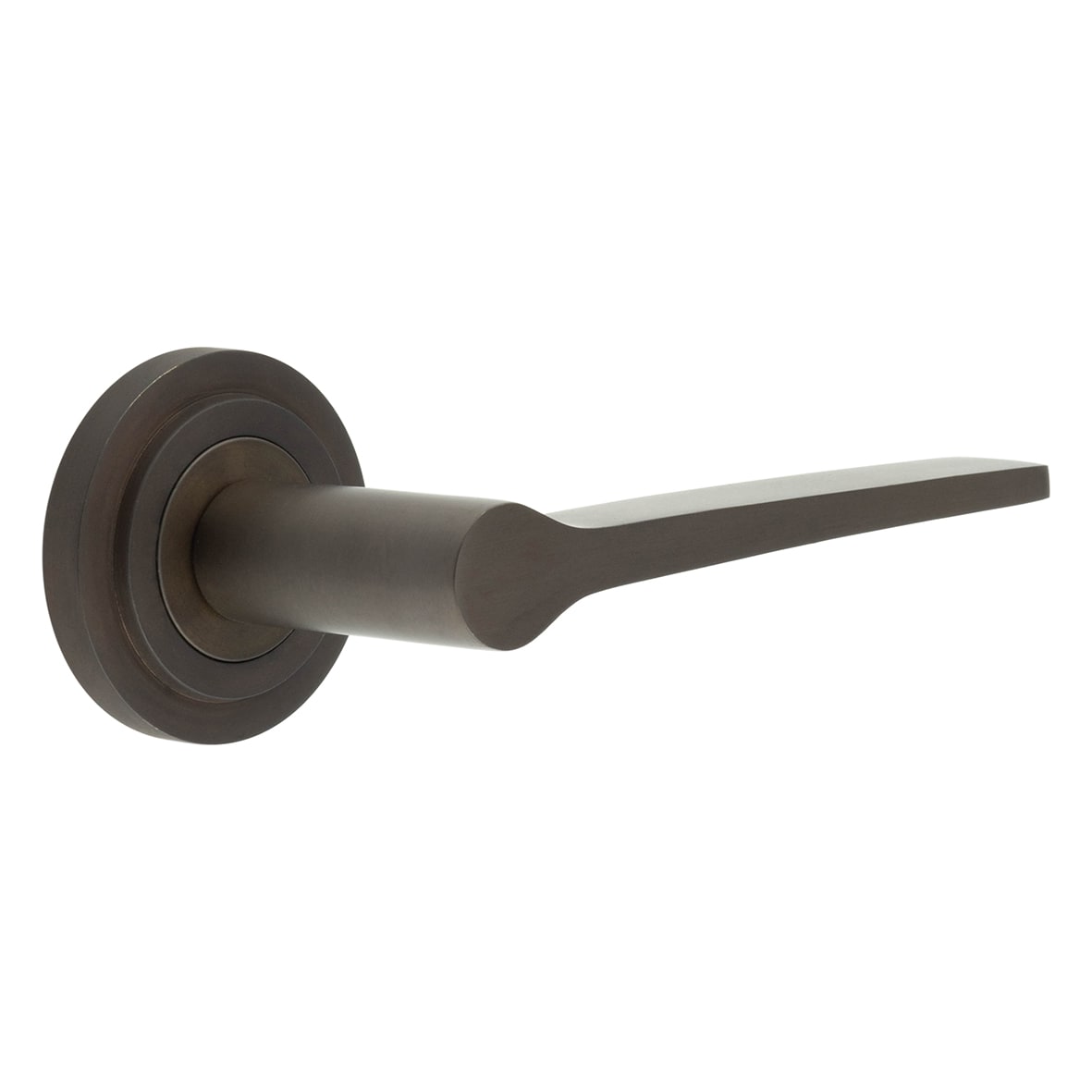 Dark Bronze Fire Rated Door Handles on Round Stepped Rose - Knightsbridge Range