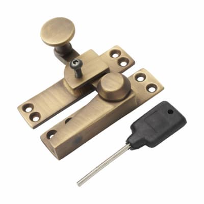 Heavy Duty Straight Quadrant Arm Locking Sash Window Fastener - 70 x 17mm - Antique Brass