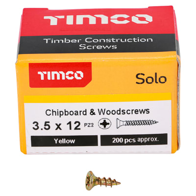 Solo Chippy Pozi Countersunk Wood Screws - 3.5 x 12mm - Yellow Zinc - Pack of 200