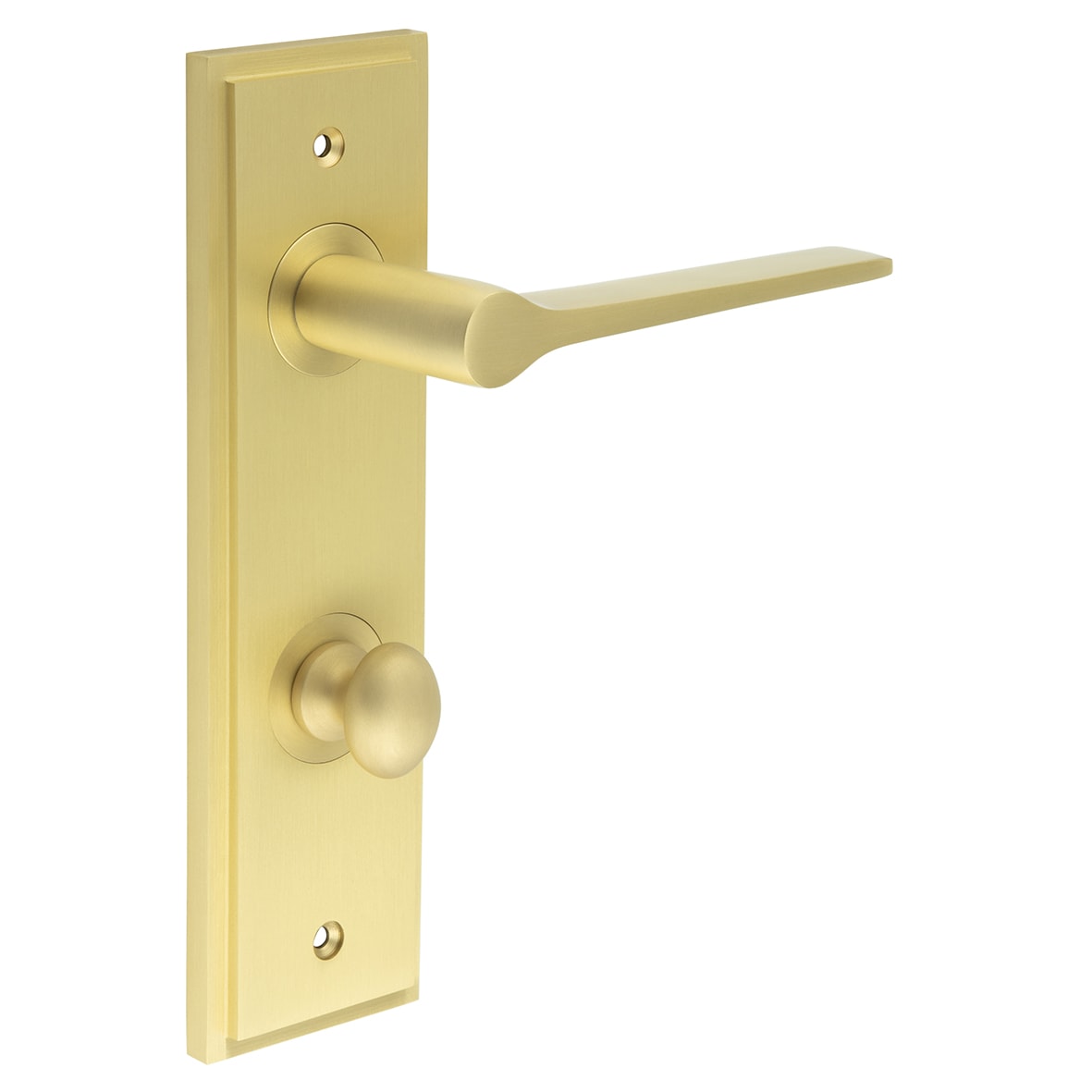Satin Brass Fire Rated DIN Bathroom Door Handles - Knightsbridge - Inner 1 - 200 x 55mm