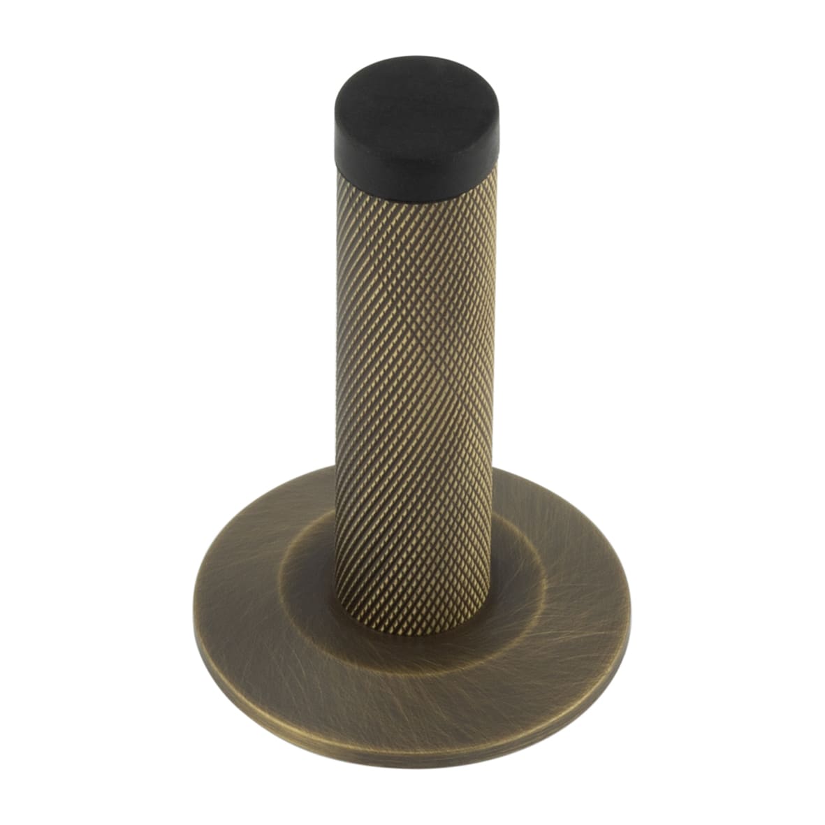 Knurled Door Stop on Chamfered Rose - 76mm Projection - Antique Brass
