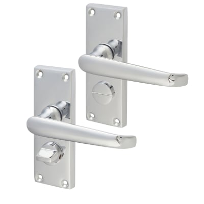 Polished Chrome Victorian Straight Privacy Door Handles - Short Plate - 118 x 42mm