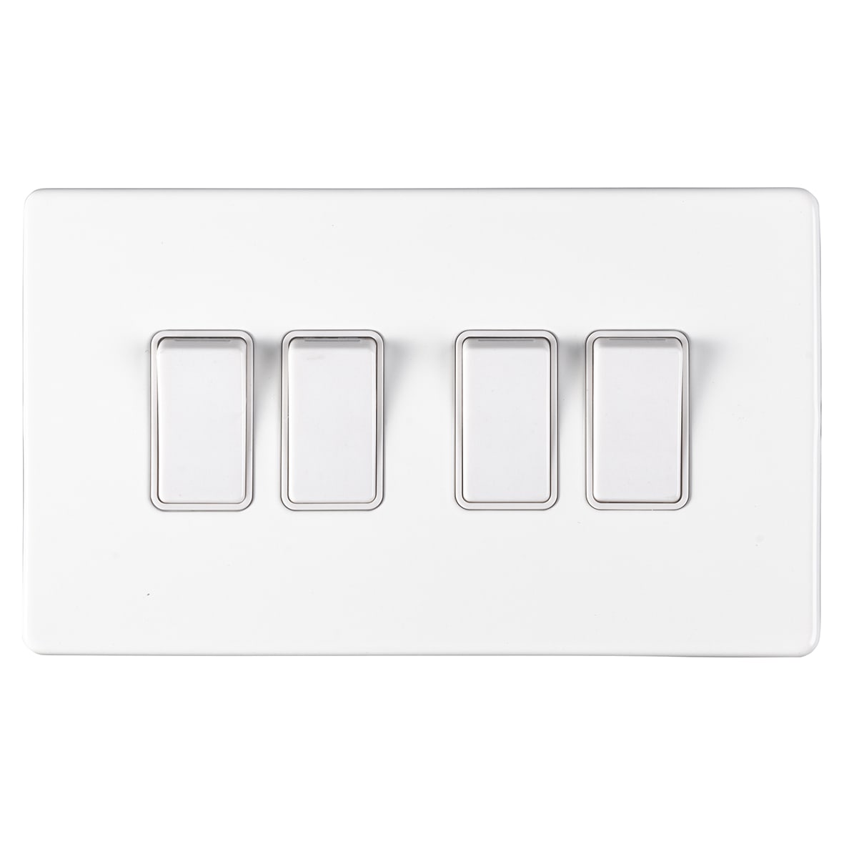 Concealed 10A 4 Gang 2 Way Screwless Flat Plate Light Switch - Matt White