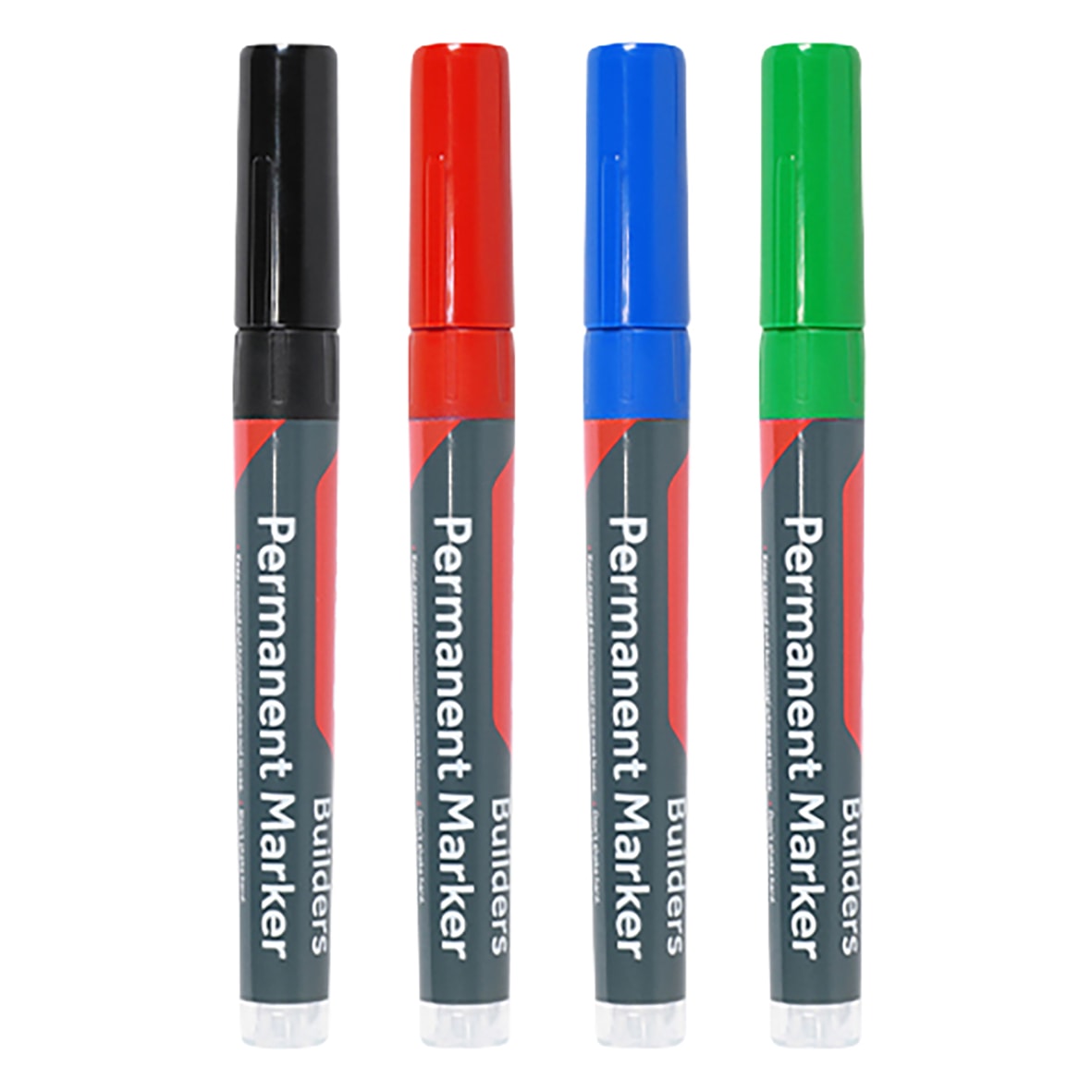 Builders Permanent Markers - Fine Tip - Multipack - Pack of 4