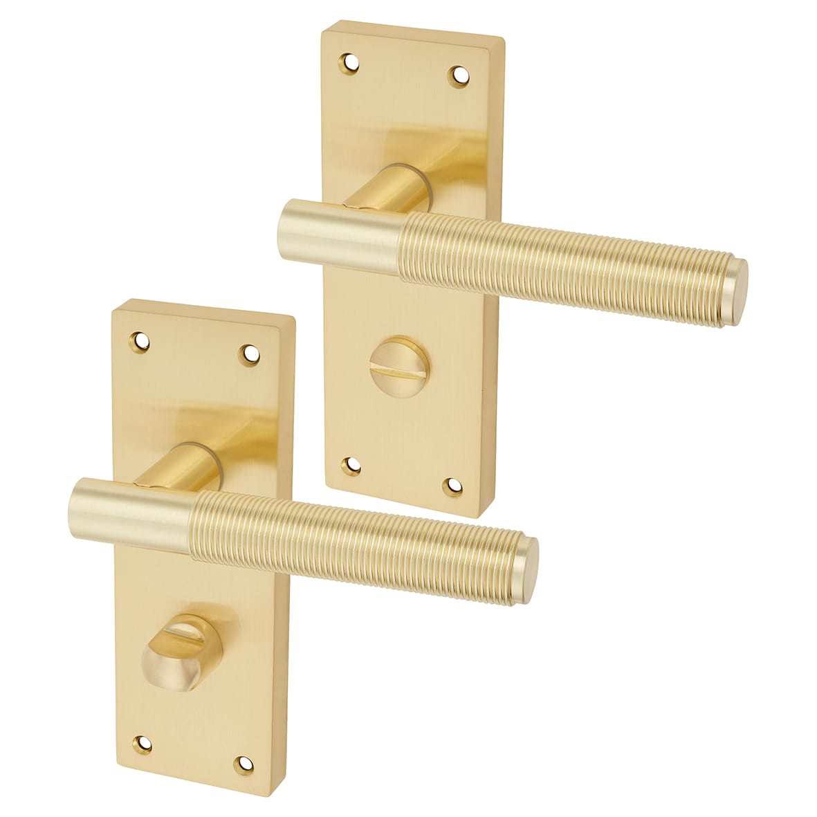 Satin Brass Reeded Bathroom Door Handles - Lily Range - 155 x 55mm