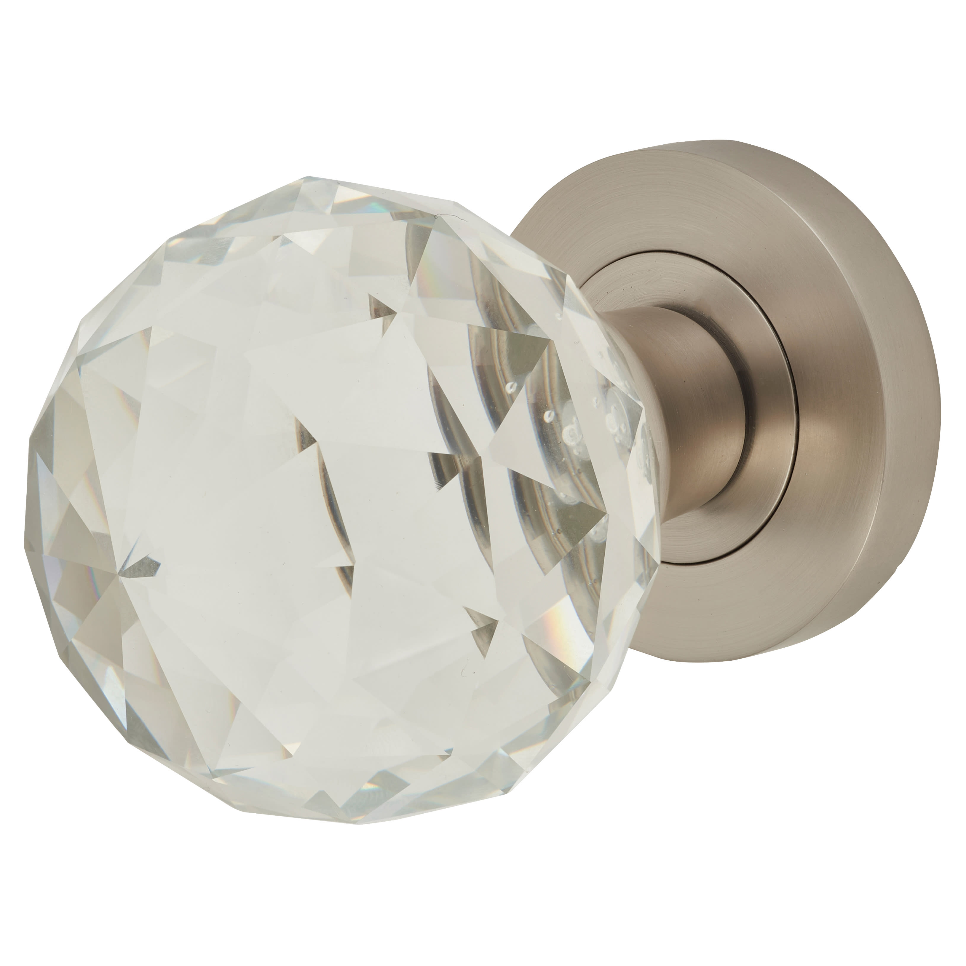 Satin Nickel Cut Glass Mortice Door Knob - 54mm Rose Diameter