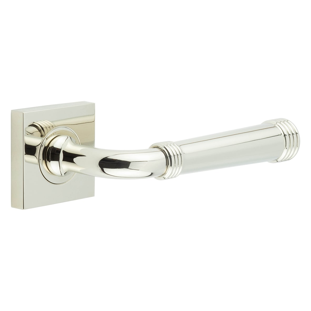 Polished Nickel Fire Rated Door Handles on Square Rose - Highgate Range