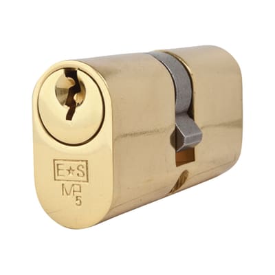 5 Pin 60mm Oval Double Cylinder - 30 + 30mm - Polished Brass - Keyed Alike