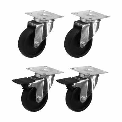 Castor - 2 x Swivel 2 x Swivel Braked - 165kg Max Weight - 75mm Diameter - Black - Pack of 4