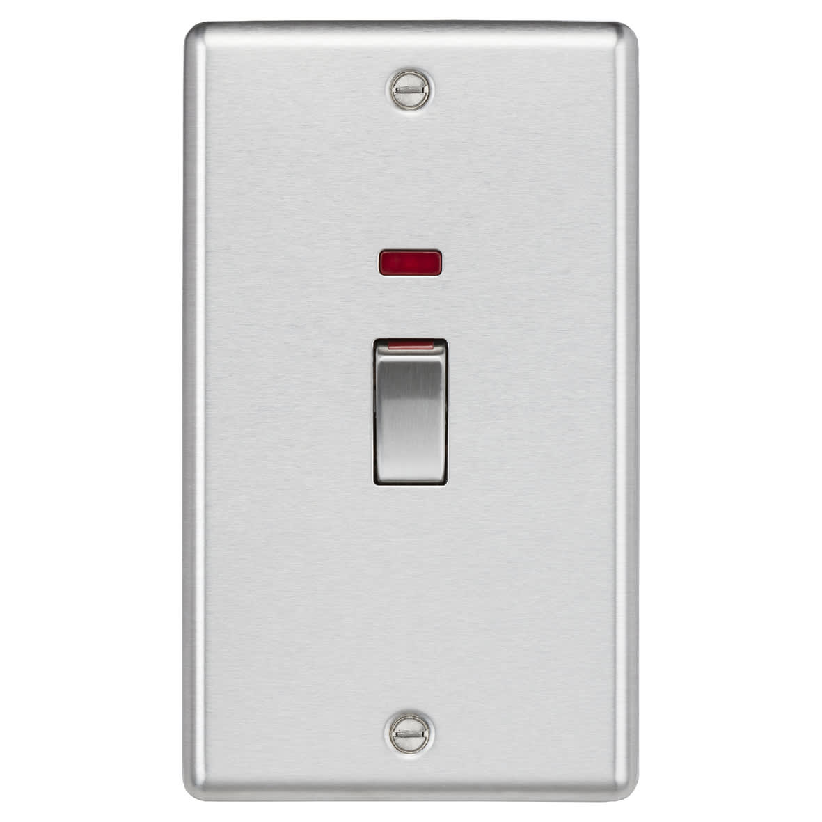45A 2 Gang Round Edge Double Pole Cooker Switch with Neon - Brushed Chrome