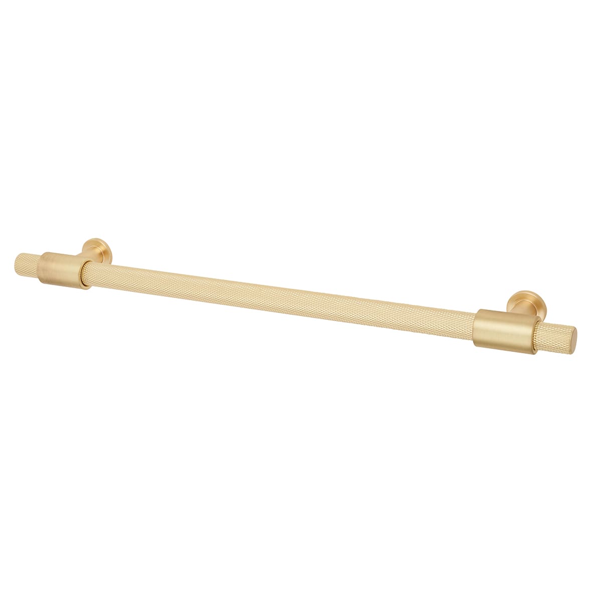 Falmouth 12mm Knurled T-Bar Cabinet Pull Handle - 224mm Centres - Satin Brass
