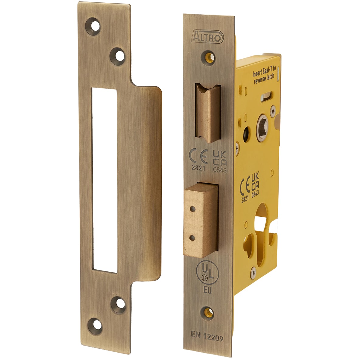 Architectural Bolt Through Euro Profile Sashlock - 65mm Case - 44mm Backset - Square - Antique Brass
