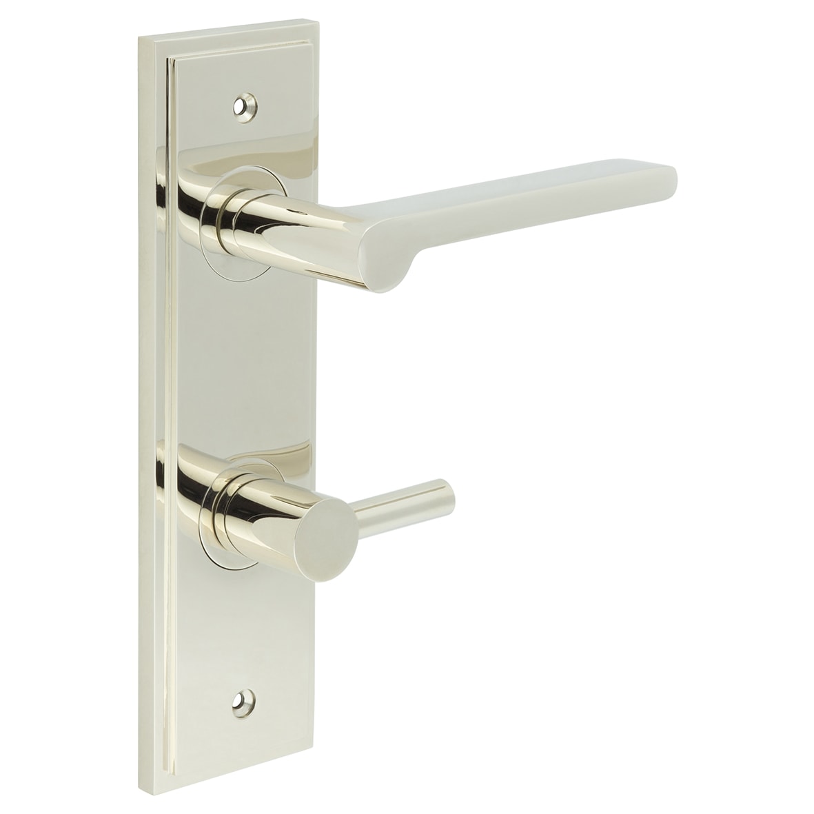 Polished Nickel Fire Rated DIN Bathroom Door Handles - Fitzrovia - Inner 3 - 200 x 55mm