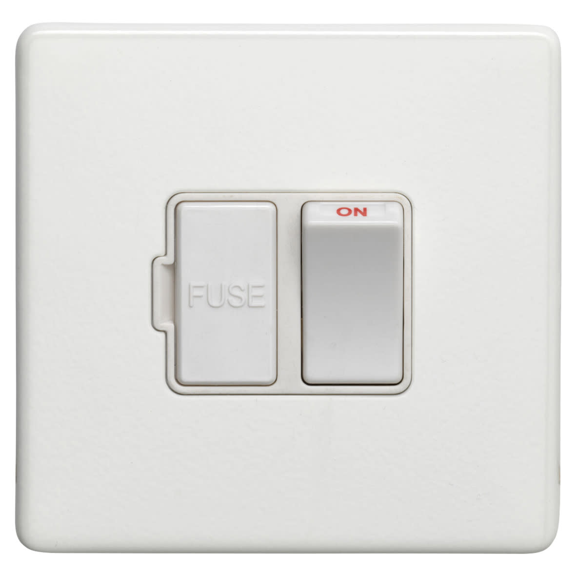 Concealed 13A 1 Gang Double Pole Screwless Flat Plate Switched Fused Spur - Matt White