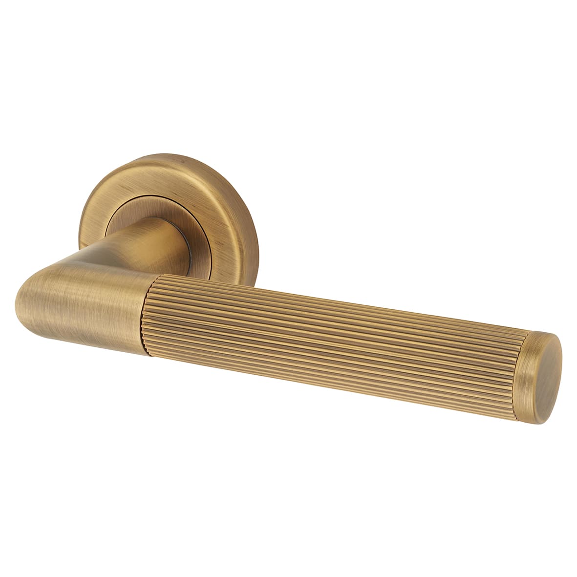 Brass Antique Brass Lines Door Handles on Round Rose - Trend Range