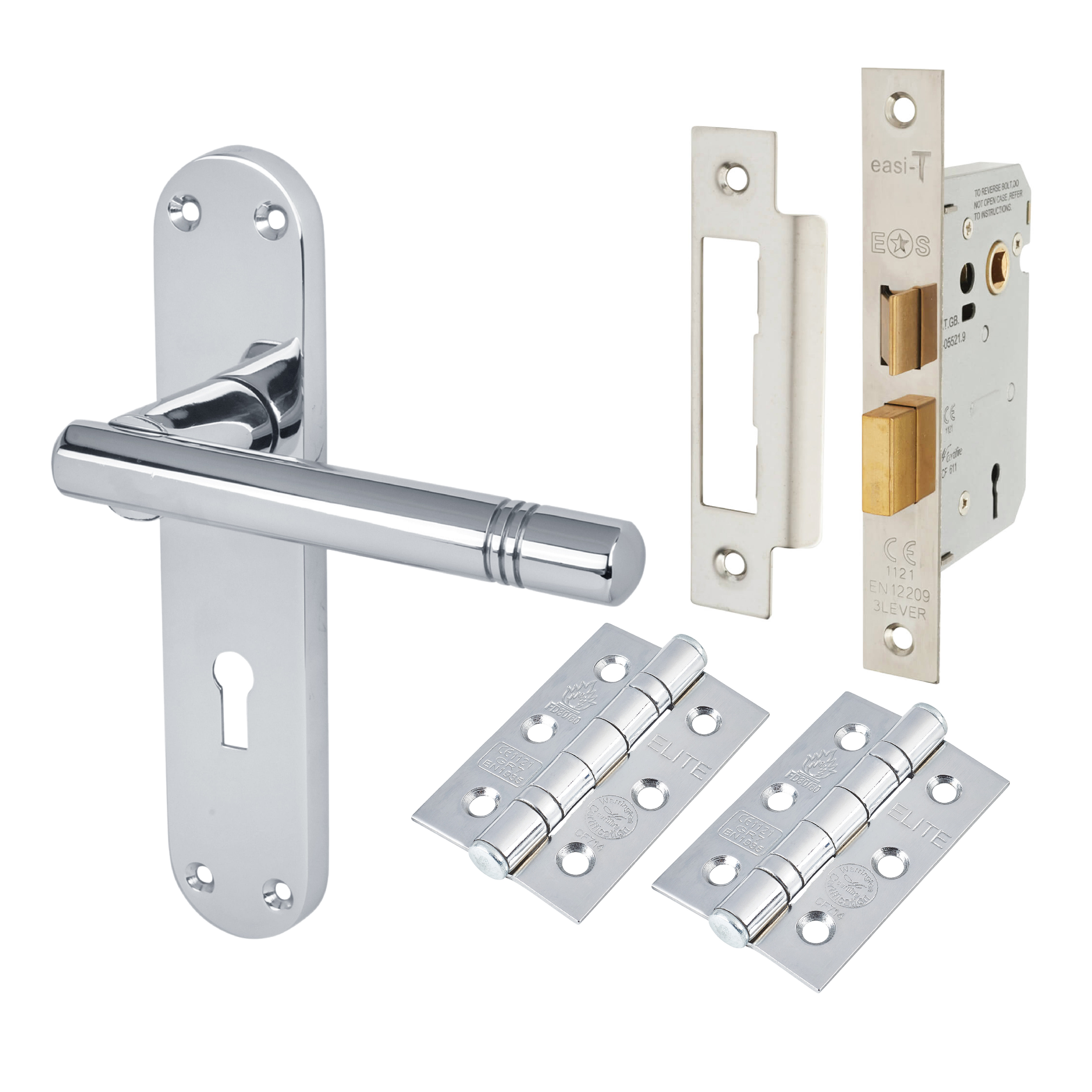 Polished Chrome 3 Lever Sashlock Door Handles Pack - Bologna Range
