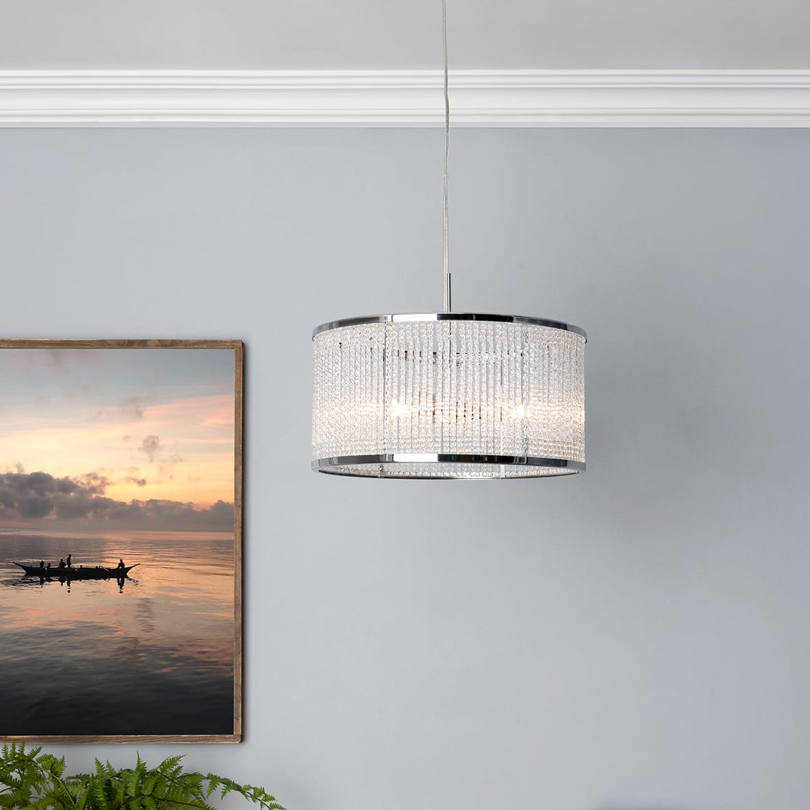 Jesse 3 Light Ceiling Pendant - Chrome Fittings and Clear Crystal Shade