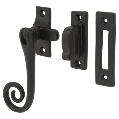 Curly Tail Mortice & Hook Plate Window Fastener - Reversible - 124 x 20mm - Smooth Black