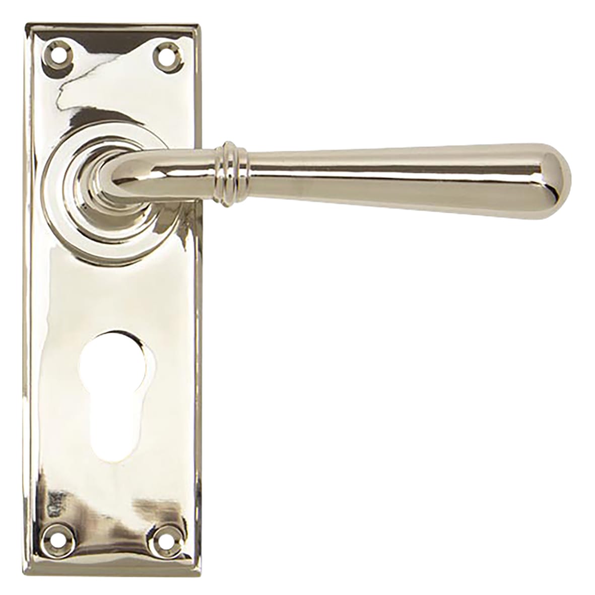 Polished Nickel Euro Lock Door Handles - Newbury Range - 152 x 50mm