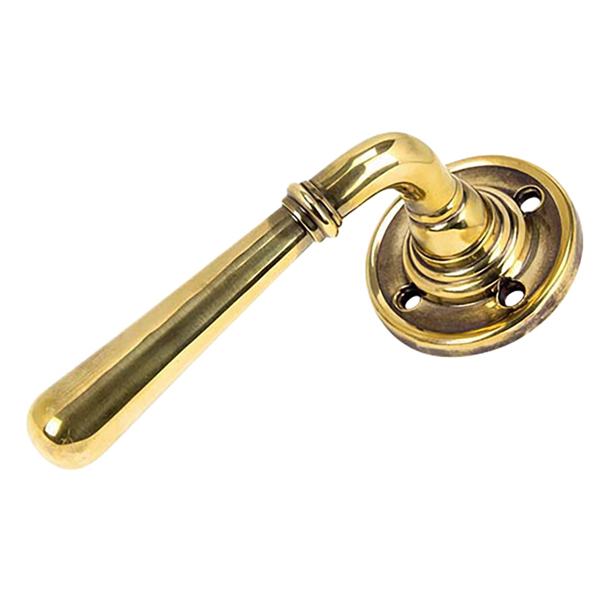 Aged Brass Door Handles on Round Fixed Rose - Newbury Range