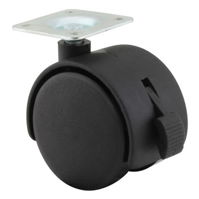 Mini Twin Wheel Castor - Swivel Braked - 45kg Max Weight - 50mm Diameter - Black - Pack of 4