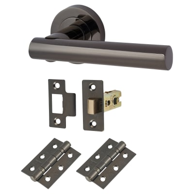 Black Nickel Latch Door Handles on Rose Pack - Bella Range