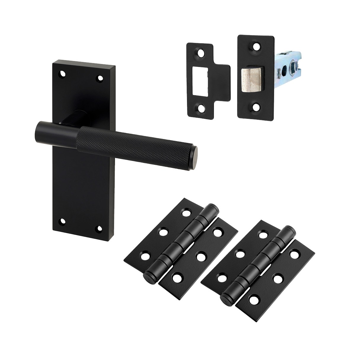 Matt Black Knurled Latch Door Handles Pack - Remi Range