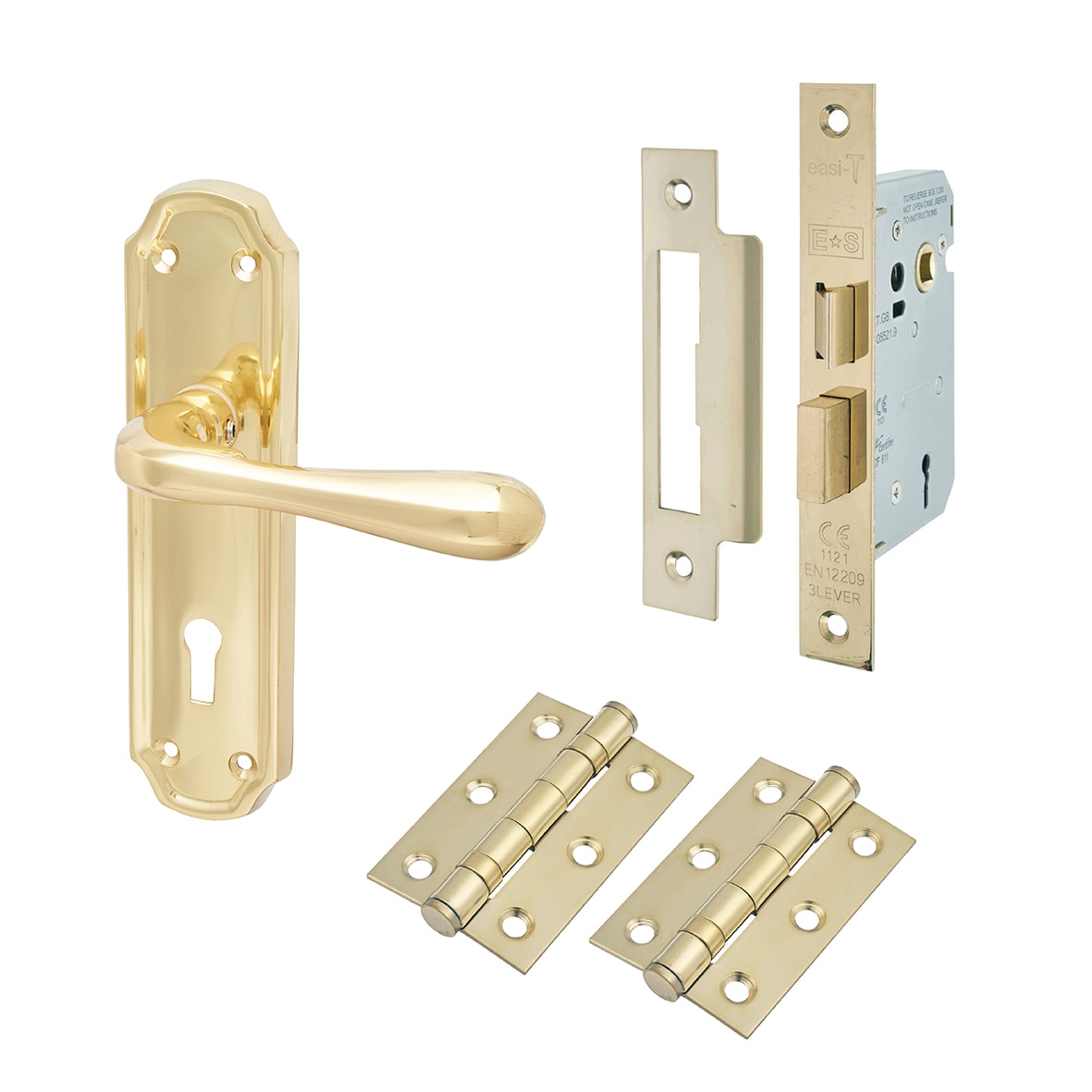 Polished Brass 3 Lever Sashlock Door Handles Pack - Genoa Range
