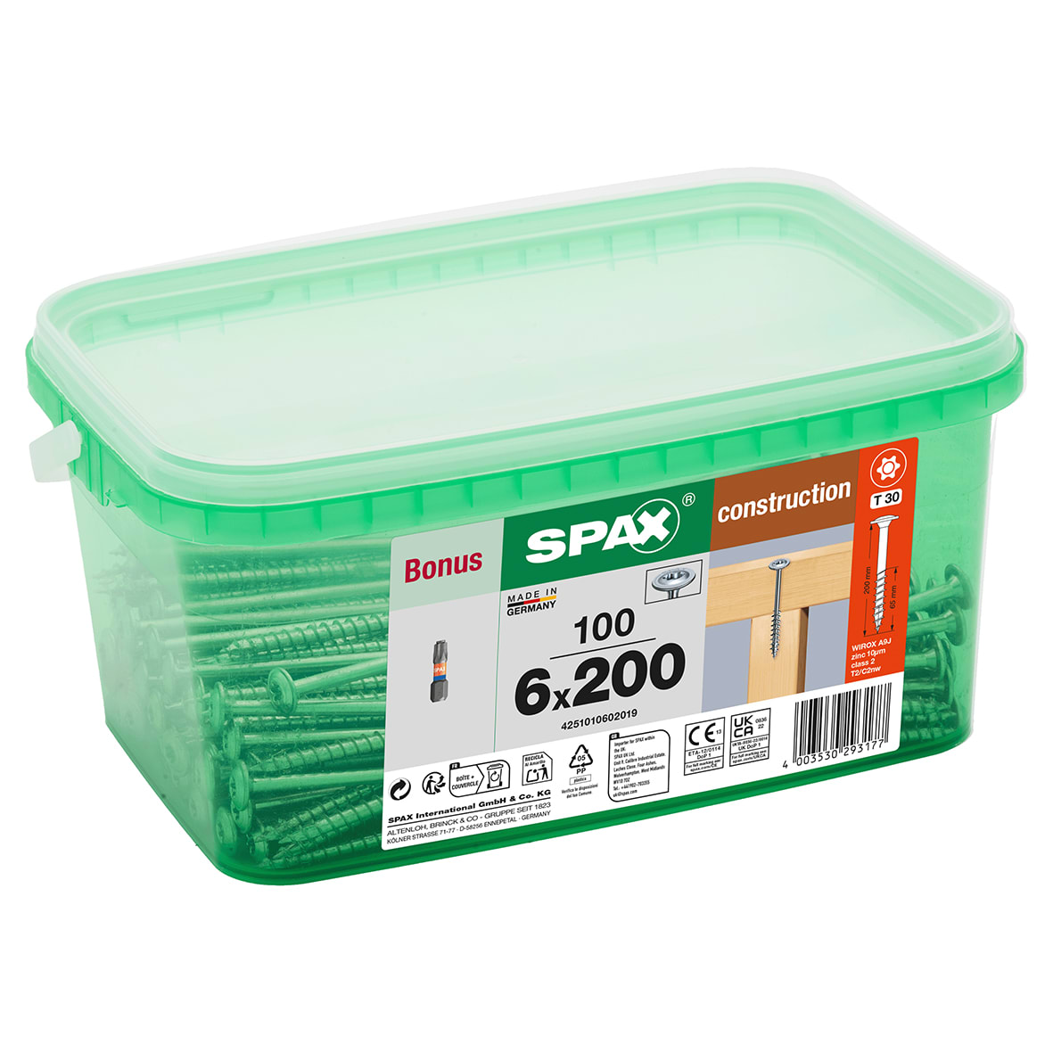 T-Star Plus Torx Washer Head Wood Screws - 6.0 x 200mm - WIROX Zinc Plated - Pack of 100