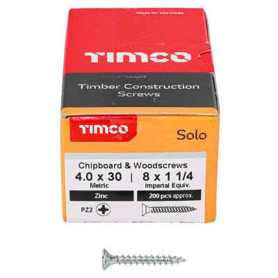Solo Chippy Pozi Countersunk Wood Screws - 4.0 x 30mm - Zinc Plated - Pack of 200