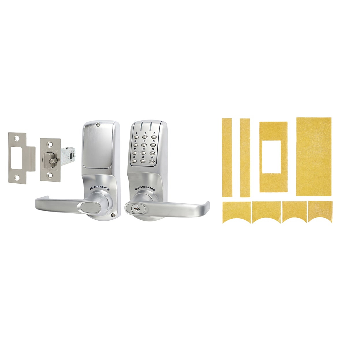 Digital Code Lock and Latch with Intumescent - Key Override - Brushed Steel