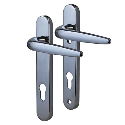 Chrome uPVC Multipoint Door Handles - Short Plate - 92mm c/c - Sparta Range