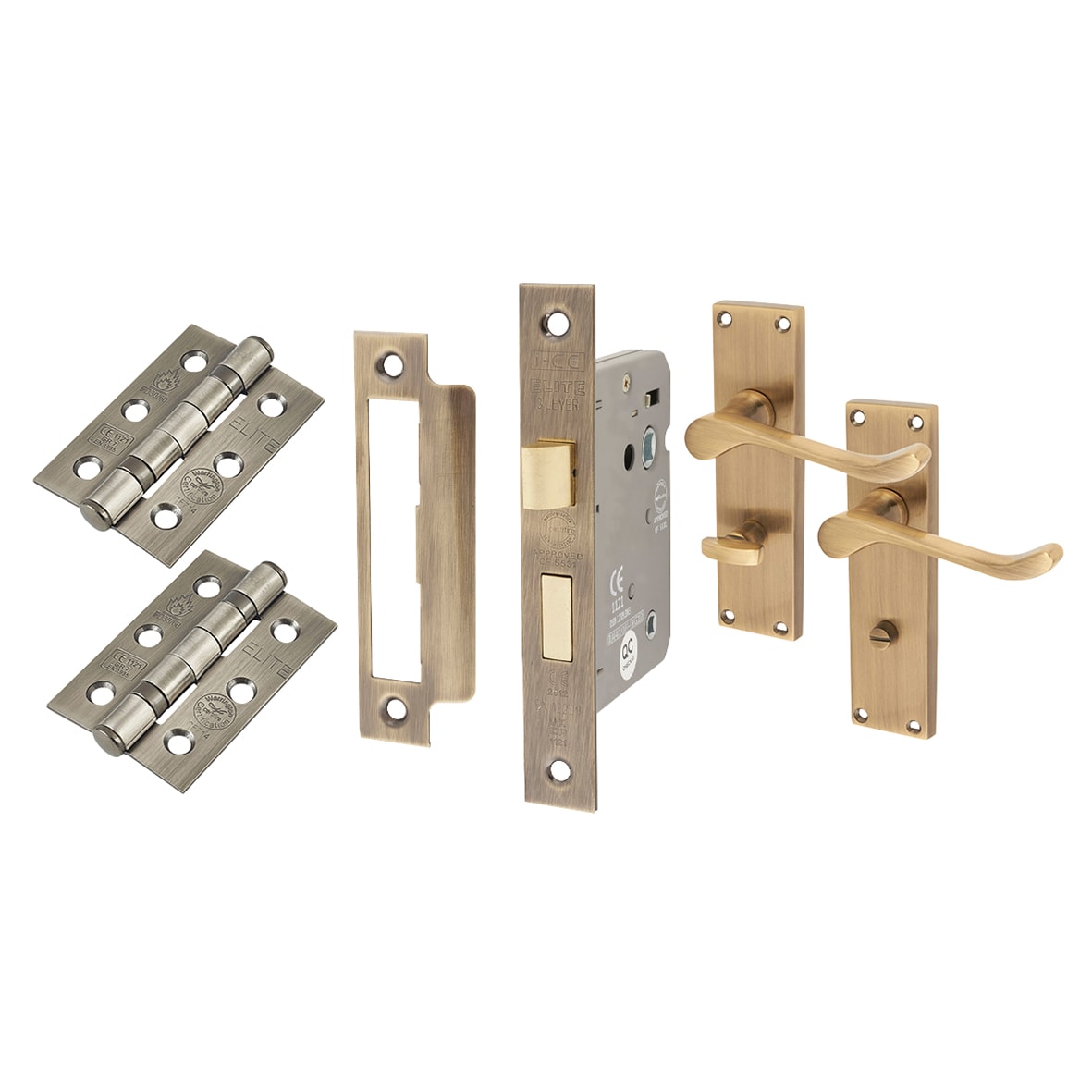 Antique Brass Victorian Scroll Bathroom Lock Door Handles Pack