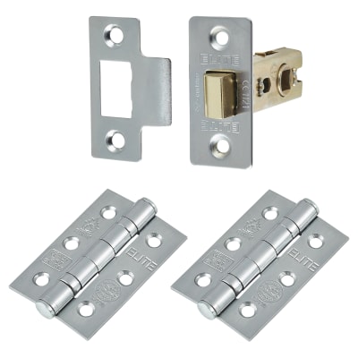 Tubular Latch Pack - 76mm Case - 57mm Backset - 2 x Fire Rated Ball Bearing Hinges - Satin Chrome