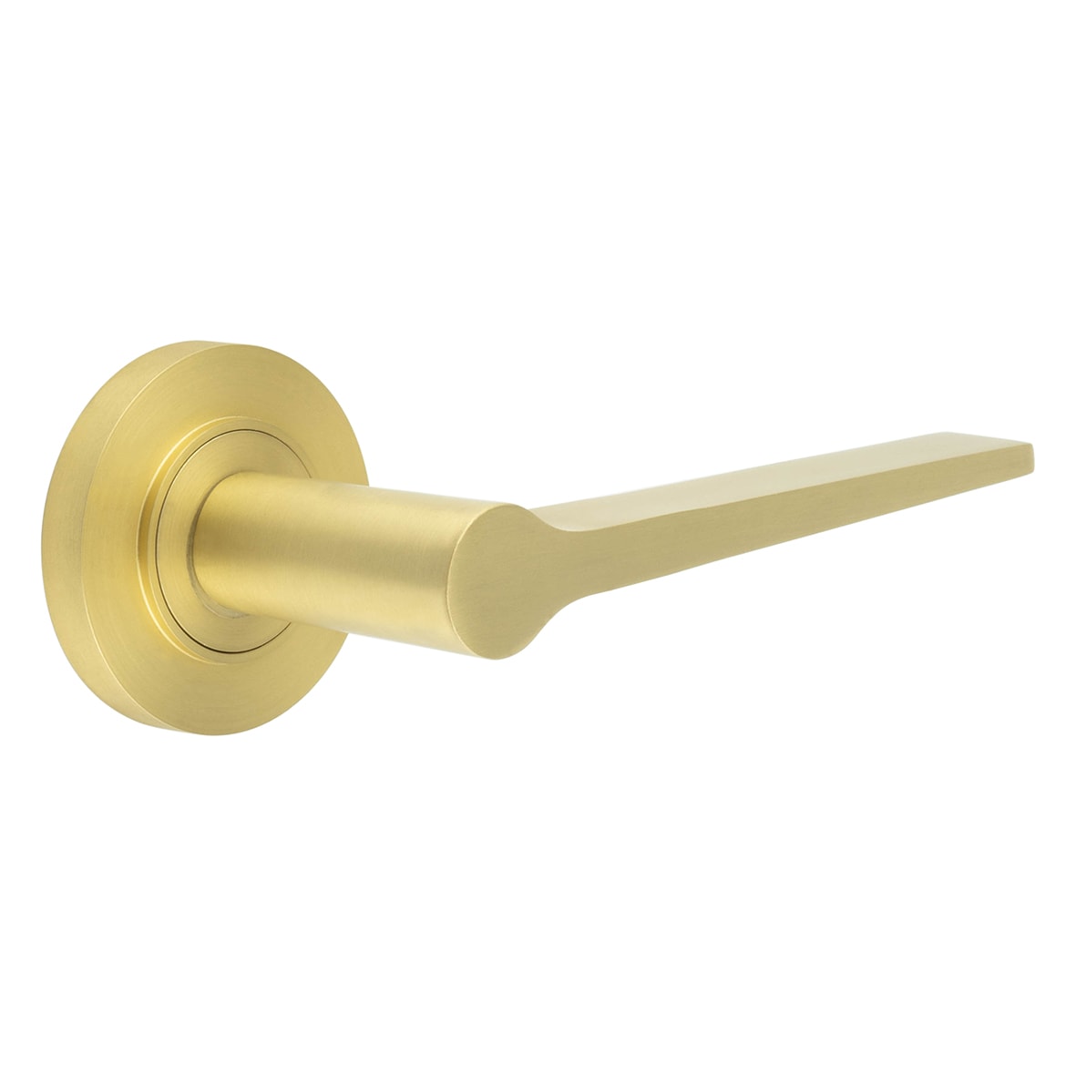 Satin Brass Fire Rated Door Handles on Round Rose - Knightsbridge Range