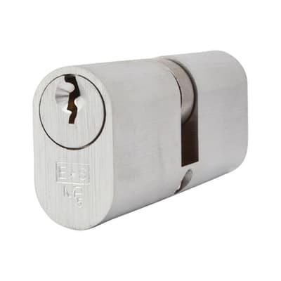5 Pin 70mm Oval Double Cylinder - 35 + 35mm - Satin Chrome - Keyed to Differ