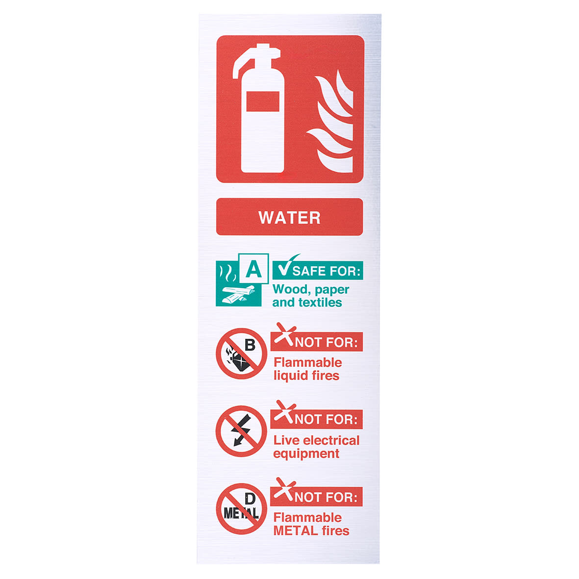 Water Extinguisher Sign - 100 x 300mm - Metallic Rigid Plastic