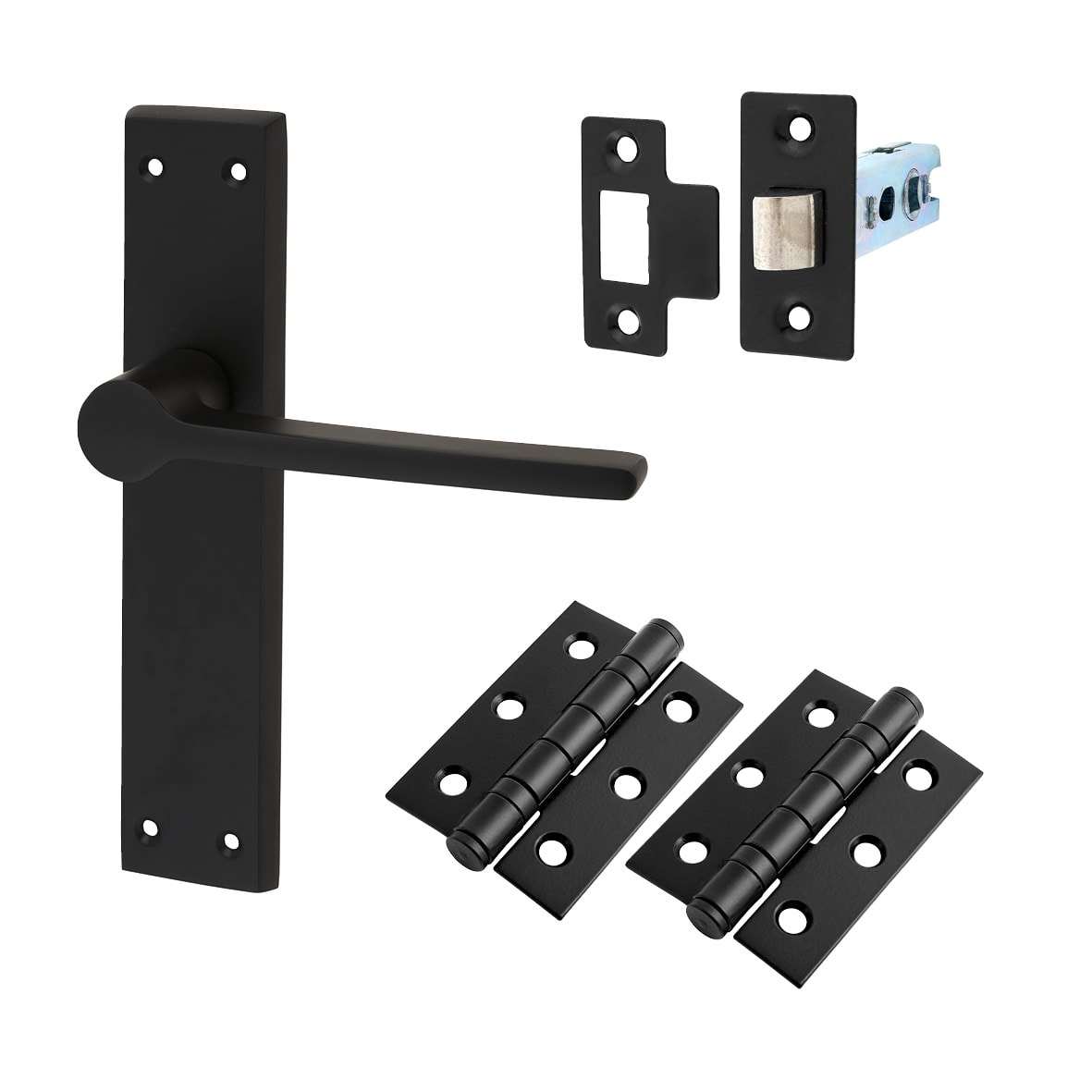 Matt Black Latch Door Handles Pack - Farley Range