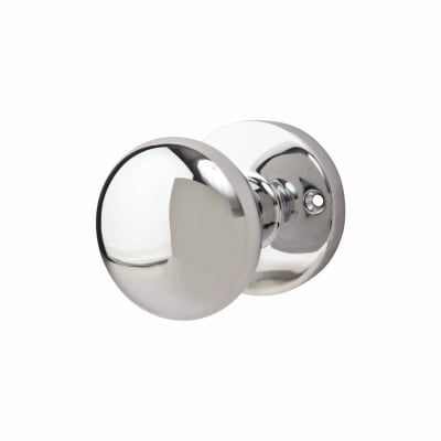 Polished Chrome Solid Brass Round Mortice Door Knob - 61mm Rose Diameter