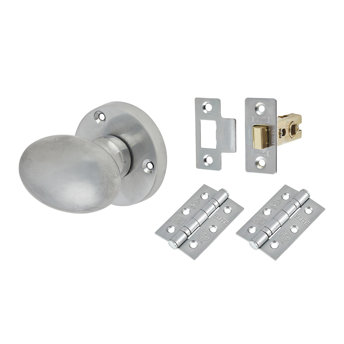 Satin Chrome Victorian Mortice Oval Door Knobs Pack - 61mm Rose Diameter