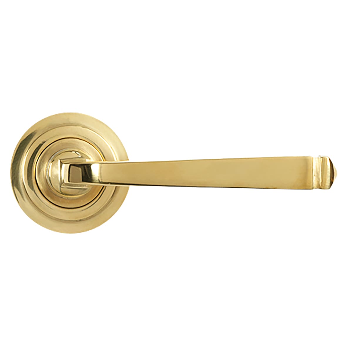 Polished Brass Door Handles on Round Art Deco Rose - Avon Range