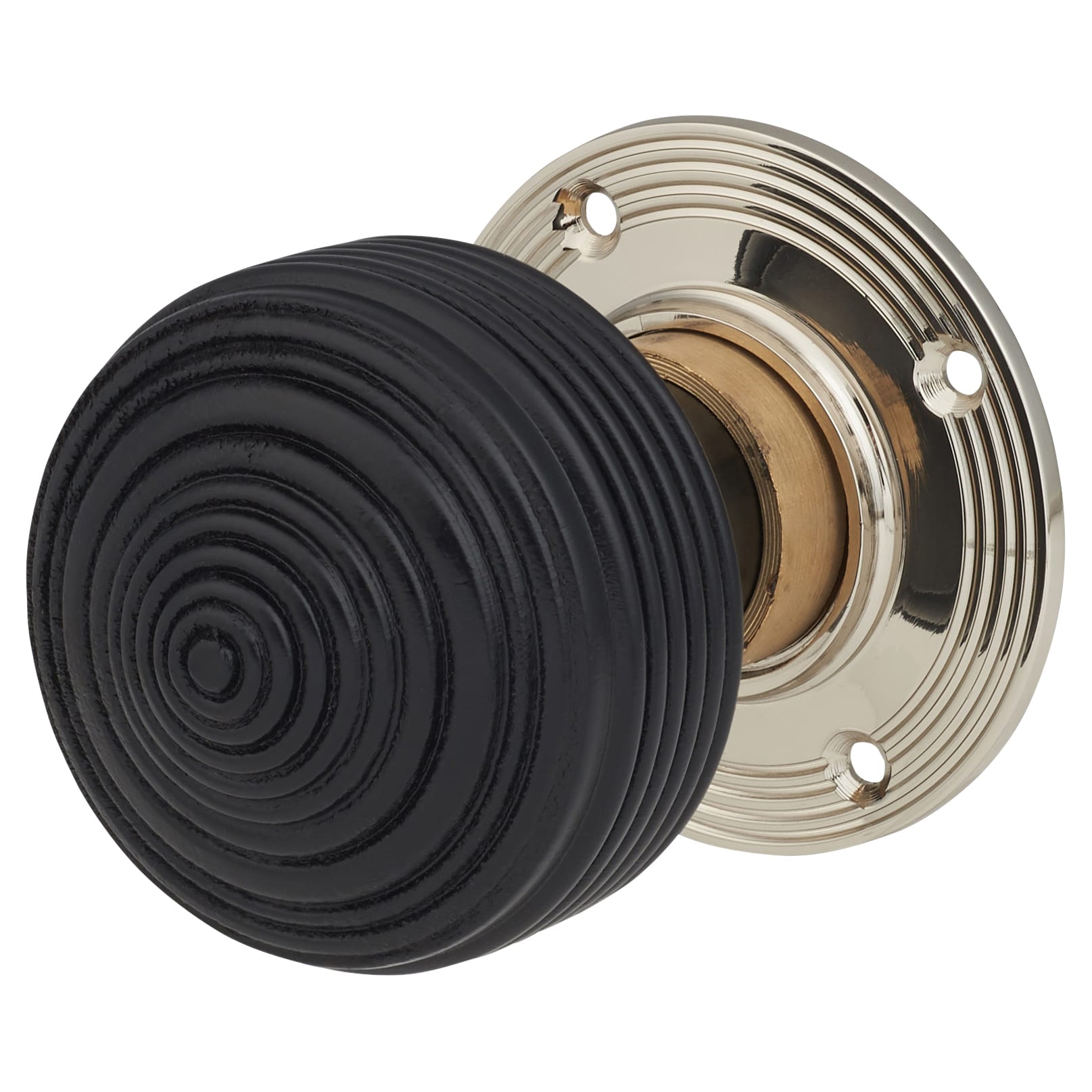 Ebony Knob & Chrome Rose Edwardian Beehive Mortice/Rim Door Knob - 60mm Rose Diameter