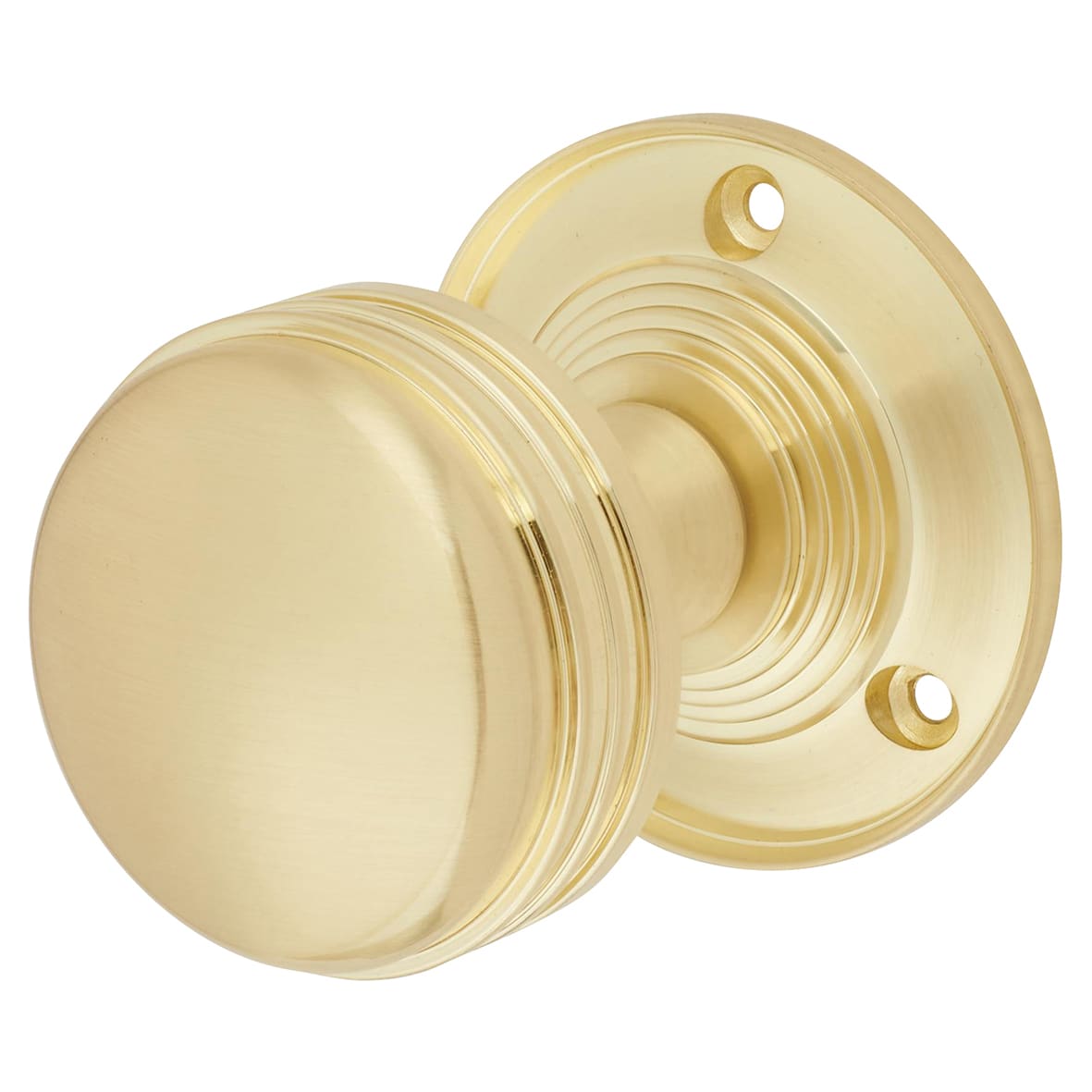 Satin Brass Ringed Mortice Door Knob - 63mm Rose Diameter