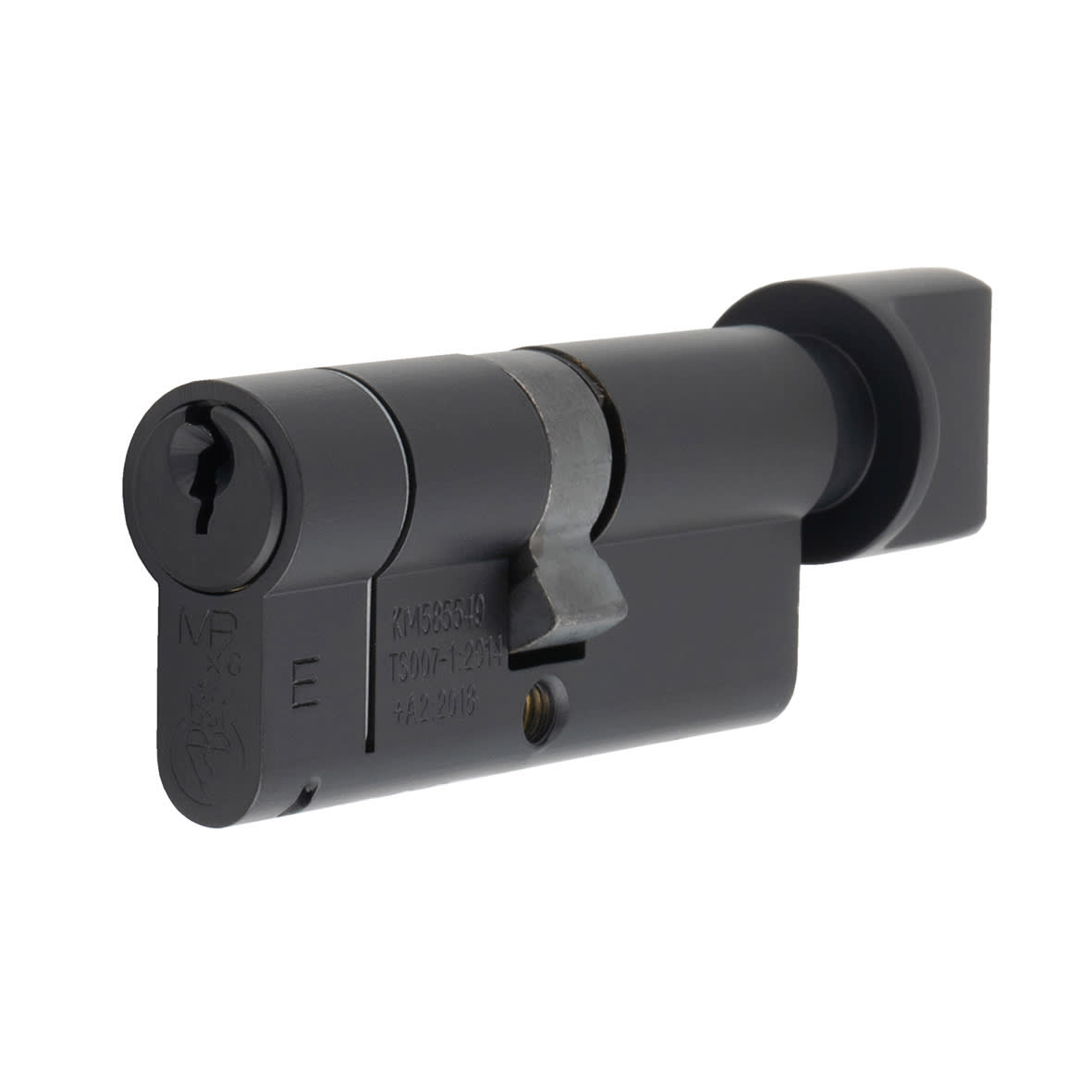 1 Star 6 Pin 70mm Euro Thumbturn Cylinder - 35 + 35mm - Matt Black - Keyed to Differ