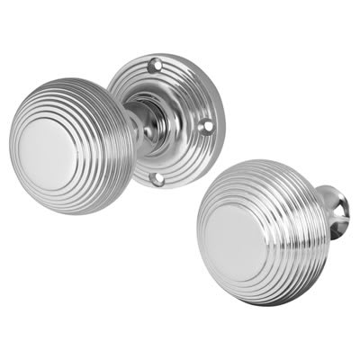Marcus Polished Chrome Reeded Rim Door Knob - 60mm Rose Diameter