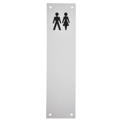 Finger Plate - Unisex Toilet Door Sign - 300 x 75mm - Satin Aluminium