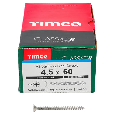 Classic Pozi Countersunk Wood Screws - 4.5 x 60mm - A2 Stainless Steel - Pack of 200