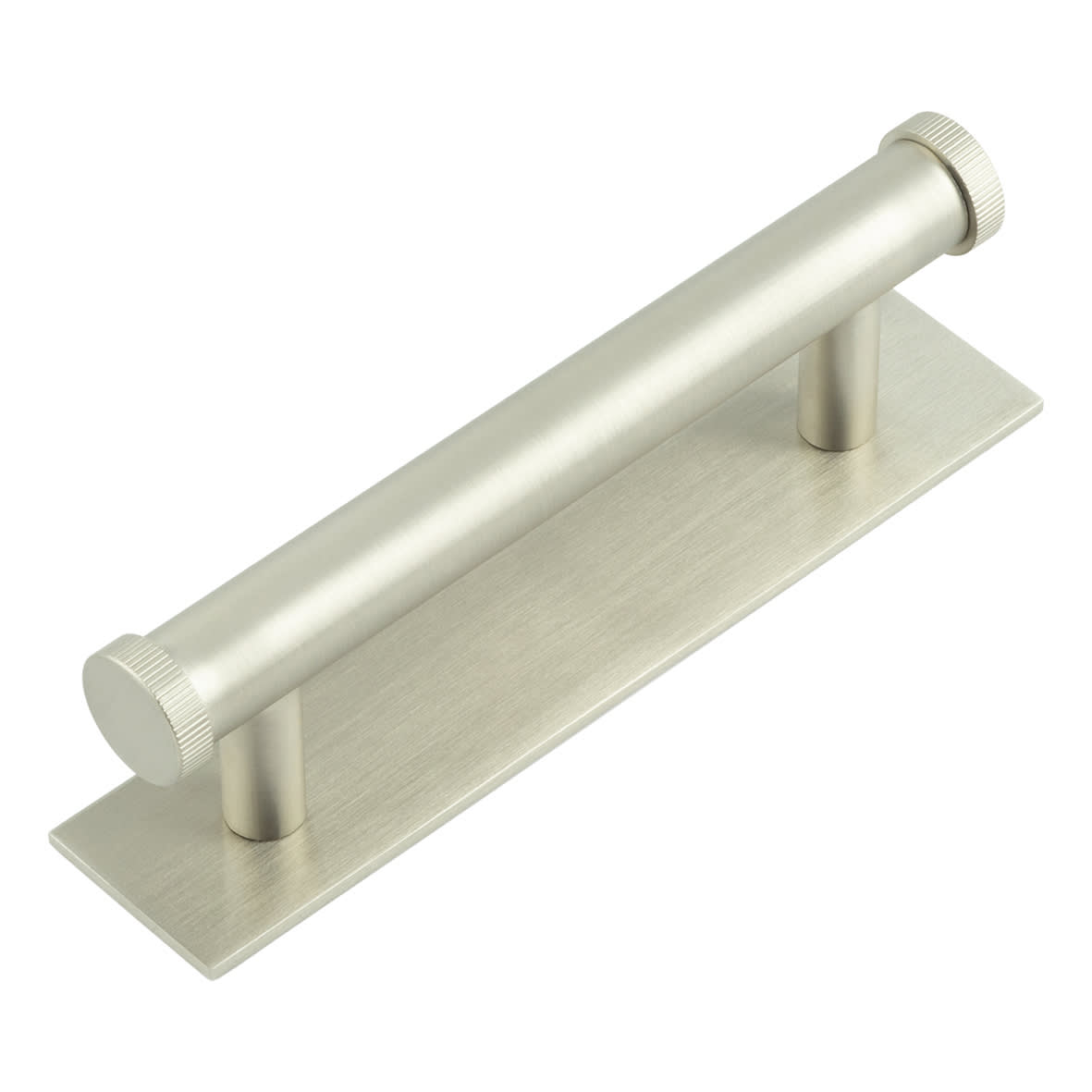 Thaxted 15mm Lines T-Bar Cabinet Pull Handle on Plain Backplate - 96mm c/c - Satin Nickel
