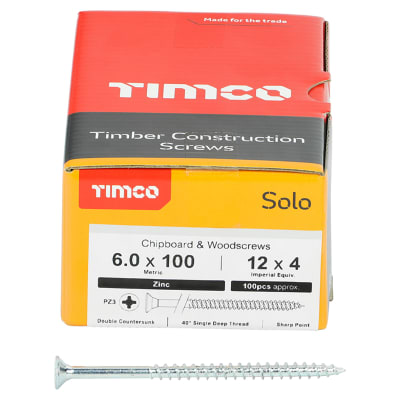 Solo Chippy Pozi Countersunk Wood Screws - 6.0 x 100mm - Zinc Plated - Pack of 100